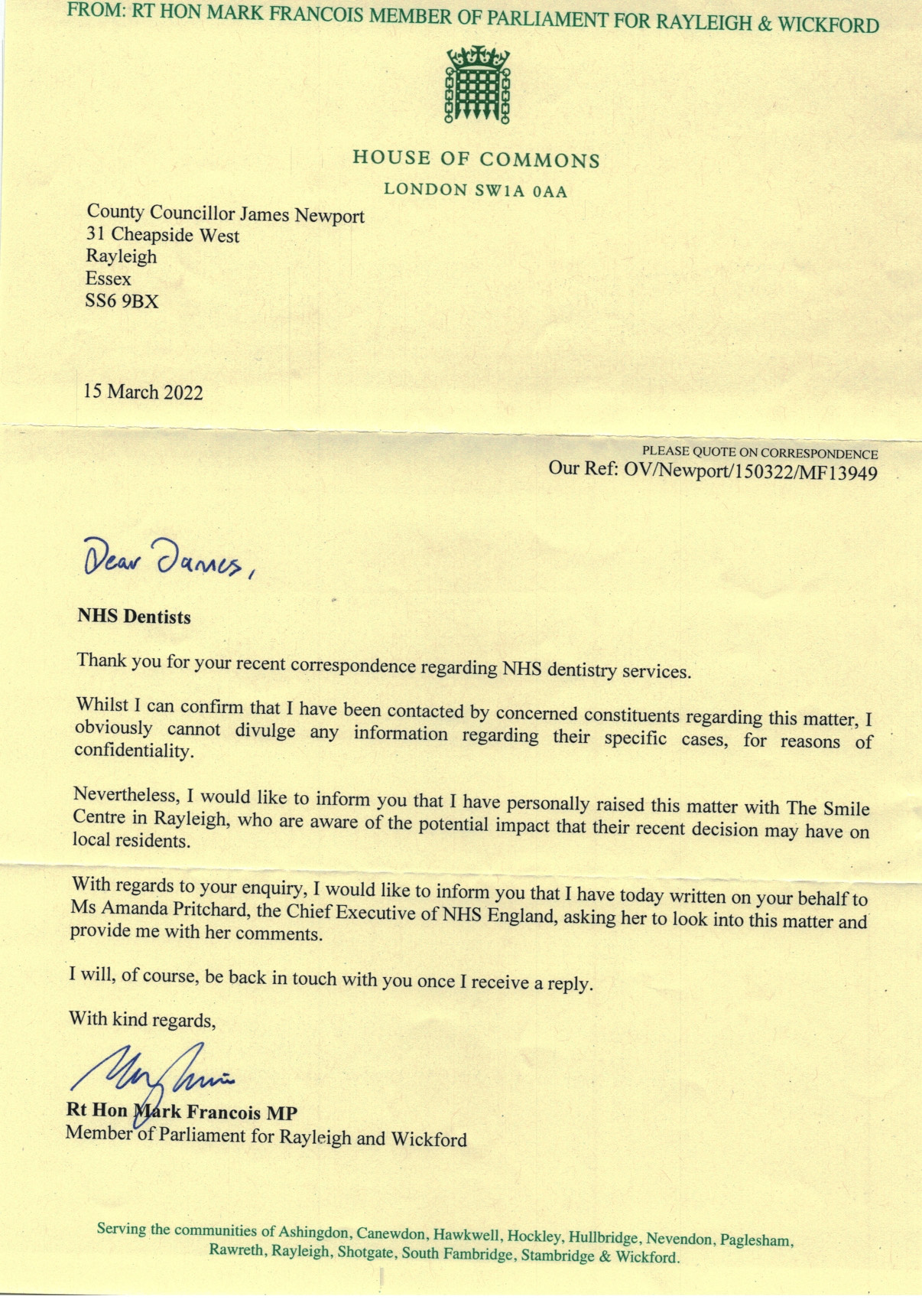 NHS Dentist Letter